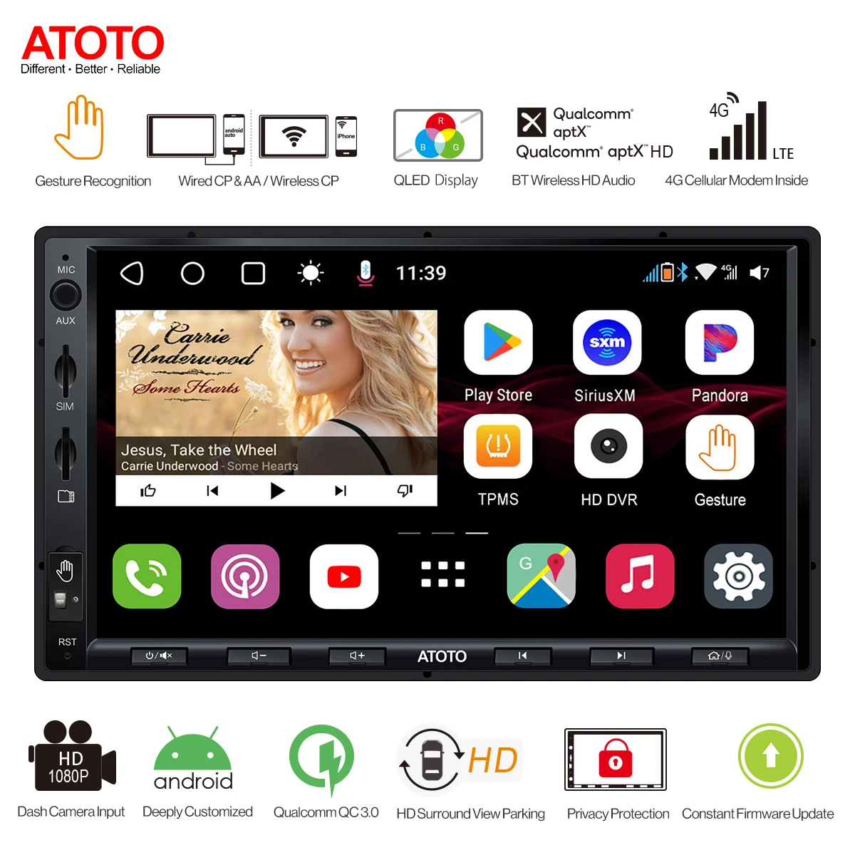 저렴한 ATOTO 한국어 버전 S8 7 인치 4G 무선 WiFi 자동차 라디오 수신기 2 Din Android10.0 지능형 시스템 GPS 네비게이션 및 FM 송신기，스티어링 휠 제어 지원
