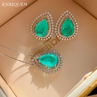 2021 new arrival pear shape paraiba tourmaline gemstone lab diamond pendant necklace stud earrings jewelry sets gifts for women