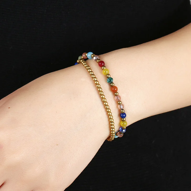 

Bohemian Ethnic Style Semi-precious Stone Bell Retro Female Bracelet Wax Rope Hand-woven Beach Style Creative Girl Female Bangle