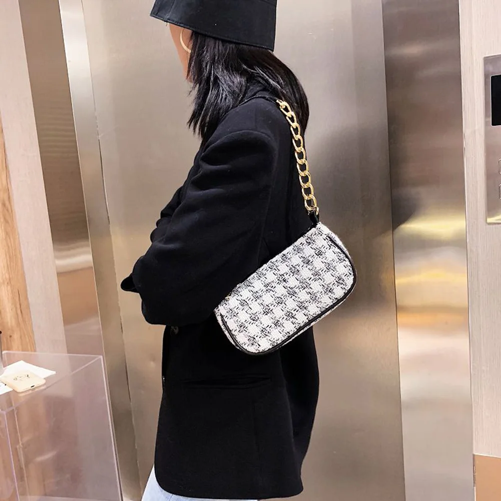 

Vintage Woolen Messenger Handbag Women Chain Totes Travel Daily Shoulder Underarm Bag