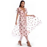 2021 woman sexy v neck sequin strawberry dress summer casual party dress women high waist vintage mid length costume oversized