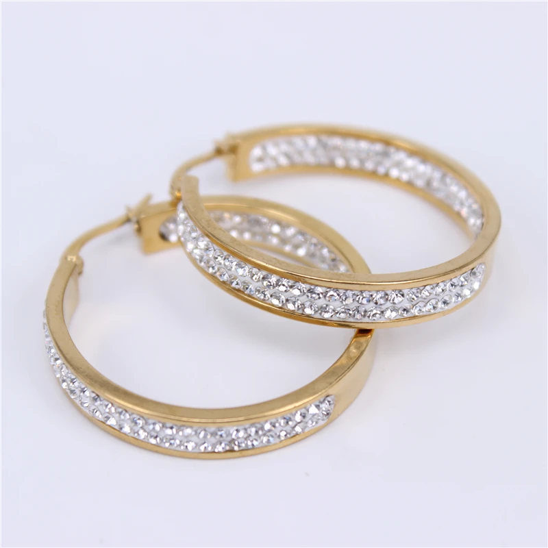 gold color35mm Серьги-кольца из нержавеющей стали с кубическим цирконием золотого/серебряного цвета для женщин, ювелирные изделия, модный подарок, 25 мм-35 мм, lh781 - Окраска металла: gold color35mm