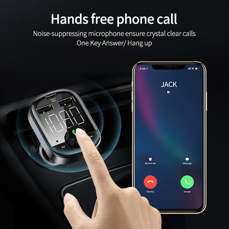 Автомобильное зарядное устройство PD 3 0 Fm-передатчик Bluetooth 2 USB-порта | Мобильные