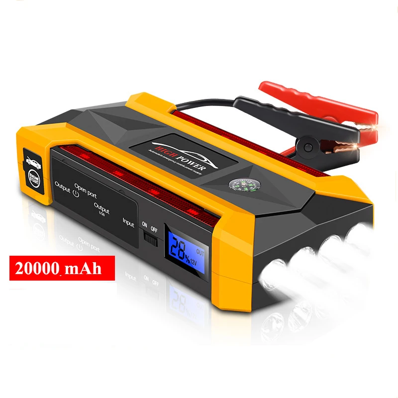 

1000A Car Jump Starter Power Bank 20000mAh Portable Charger Car Battery Power Bank with LCD Screen LED Flashlight Safety Hammer