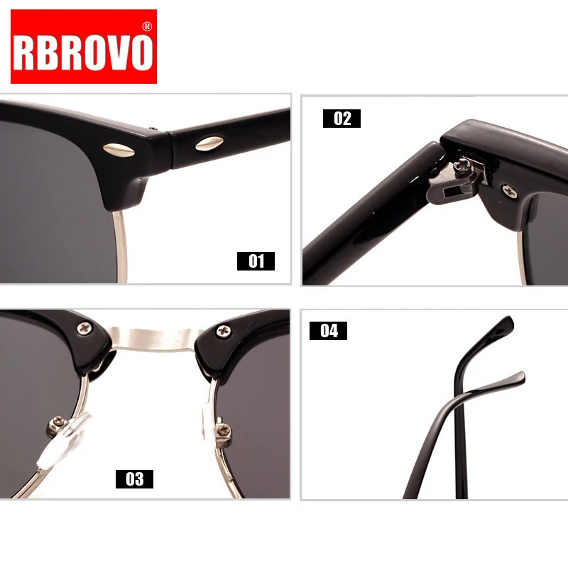 

RBROVO 100% Polarized Vintage Semi-Rimless Brand Designer Sunglasses Women/Men Classic Oculos De Sol Gafas Retro Sun Glasses