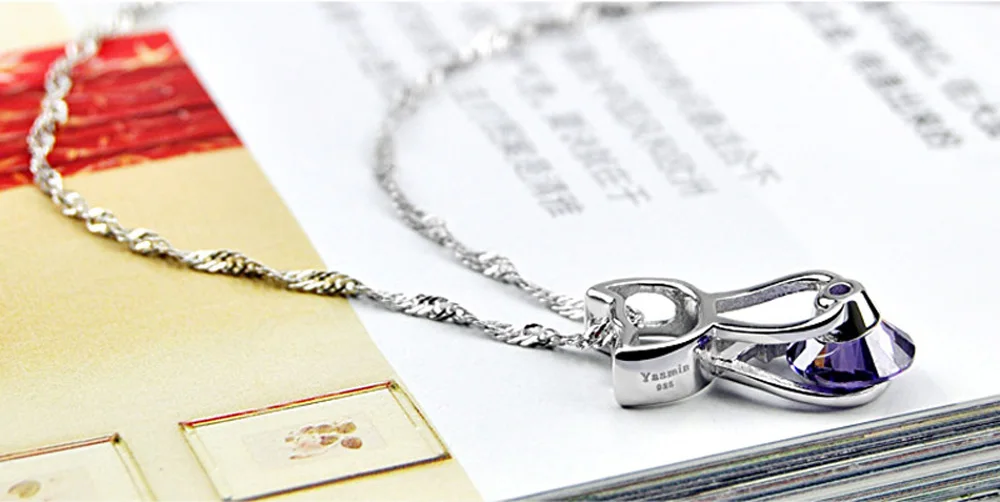 OL стиль 100% Серебро 925 пробы женское ожерелье с фиолетовым цирконием инкрустация
