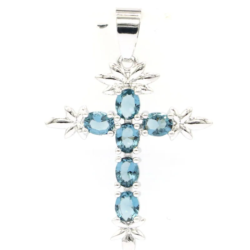 41x27 мм Потрясающие крест Форма создан Париж Голубой Топаз Лондон топаз подарок
