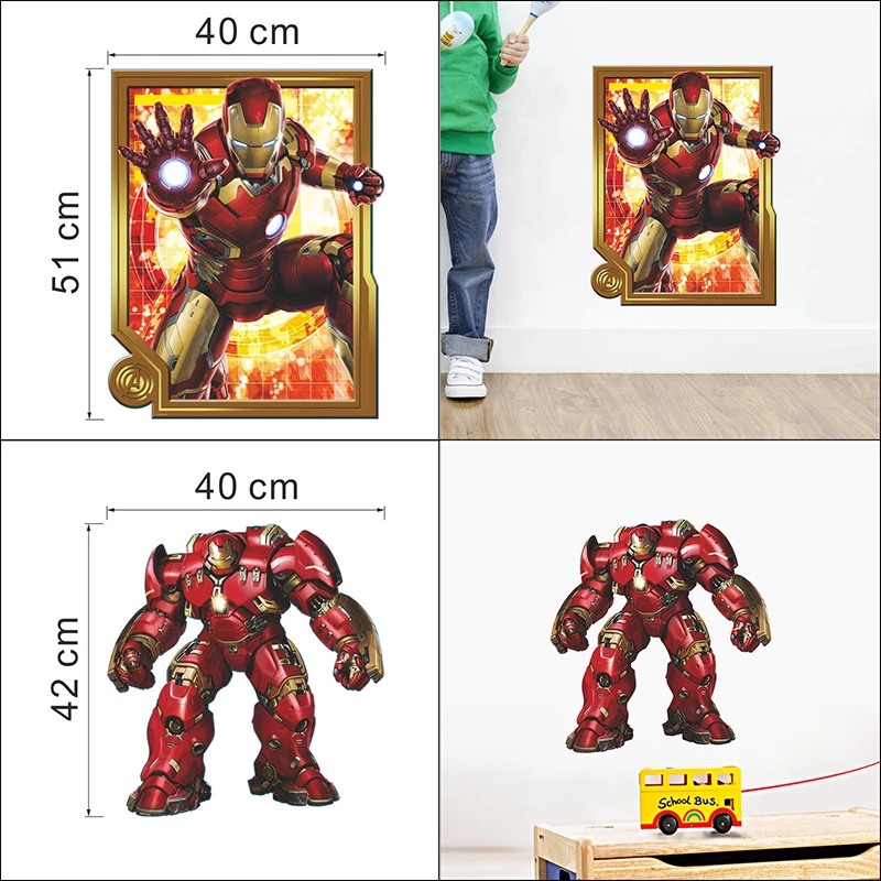 3D яркие Мультяшные Мстители, наклейки на стену, художественные наклейки для детской комнаты, украшение для дома, Капитан Америка, детский мультяшный плакат