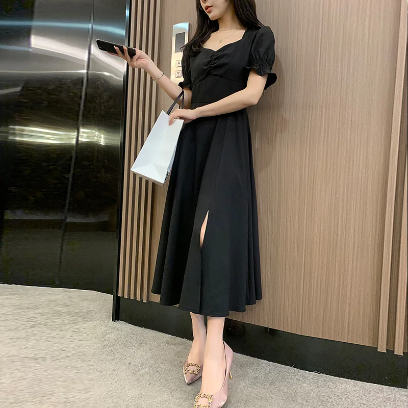 

Women's dress with large size women's fat mm2021 summer new waist slim split chiffon skirt 82072