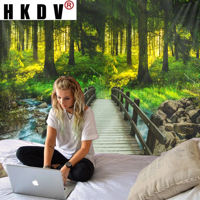 

HKDV Mountain River Forest Natural Landscape Tapestry Wall Hanging Covering Rugs Background Cloth Beach Mat Blanket Home Decor