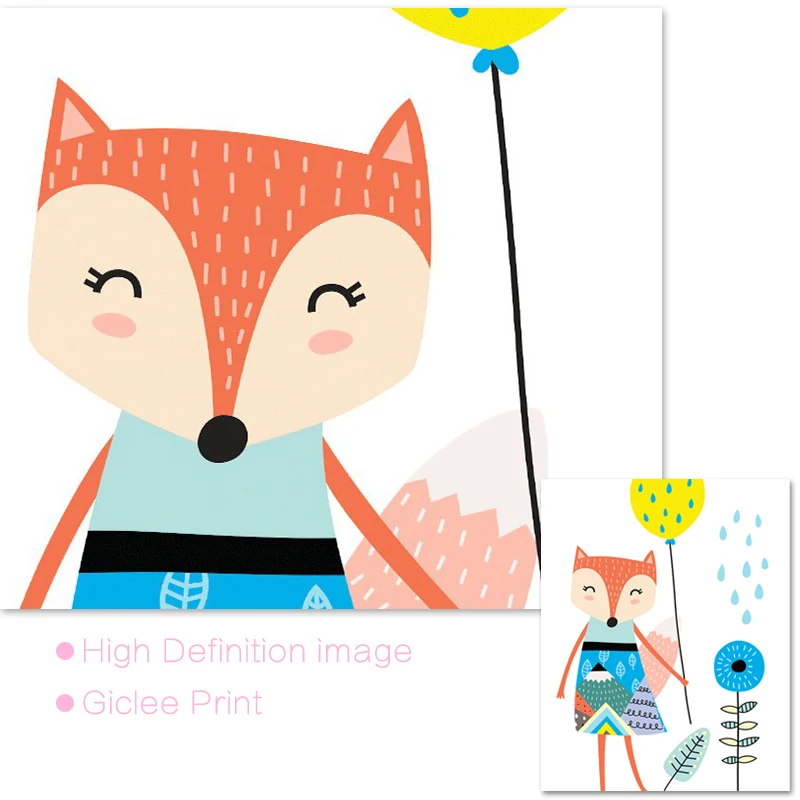 Картины на стену для детской комнаты с изображением кролика лисы леса животных