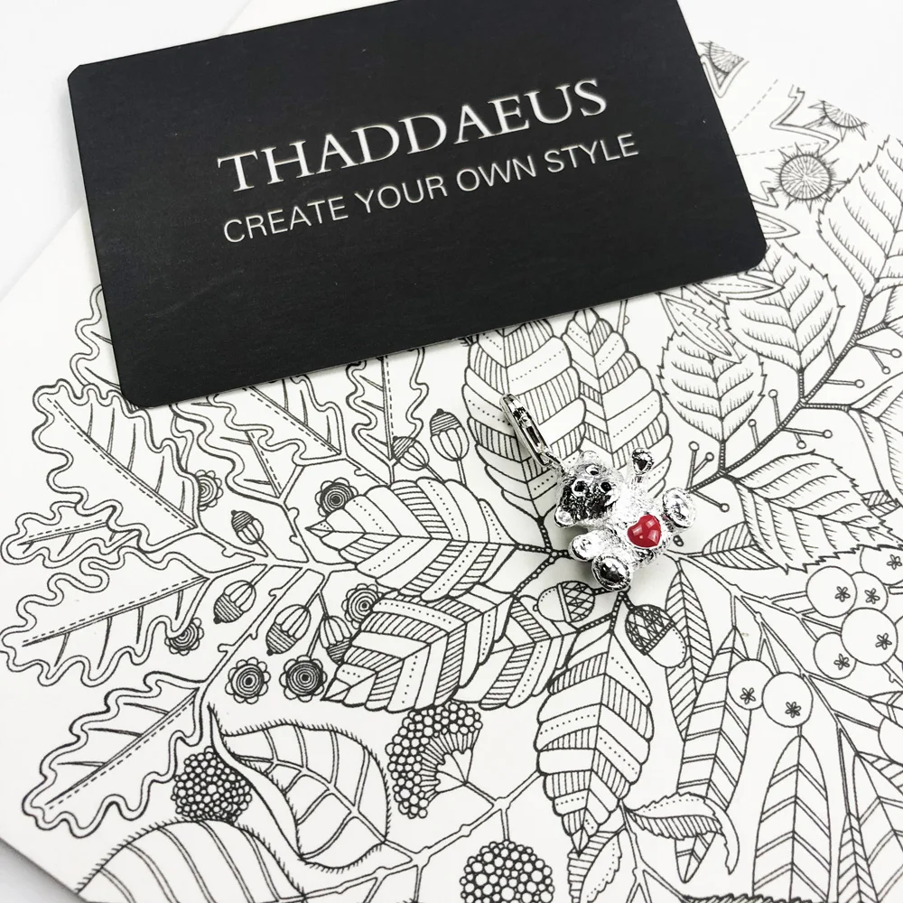 Аутентичные 925 стерлингового серебра Мишка с красным сердцем очарование кулон