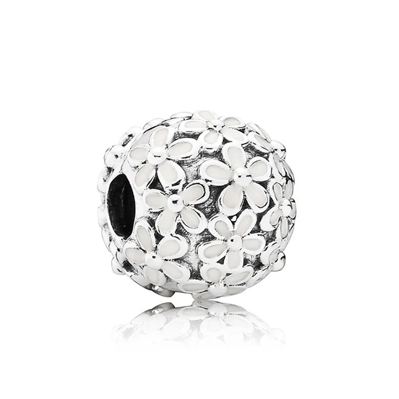 Аутентичные 925 стерлингового серебра бисера Милая ромашка поляна зажим