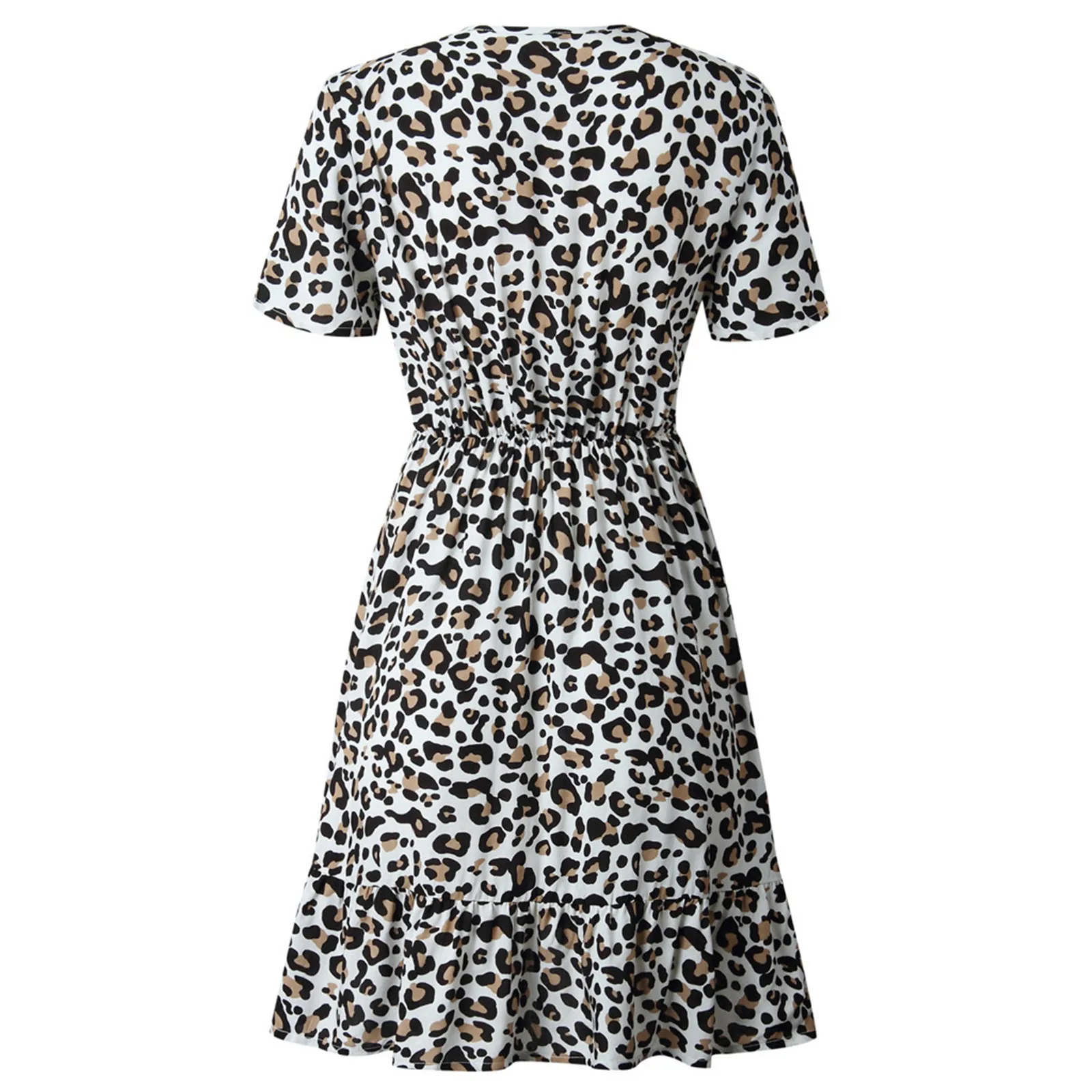 

Summer Mini Dress For Women 2021 Fashion Leopard Print V-Neck Short Sleeve Dress Female Casual High Waist Party Dress#35