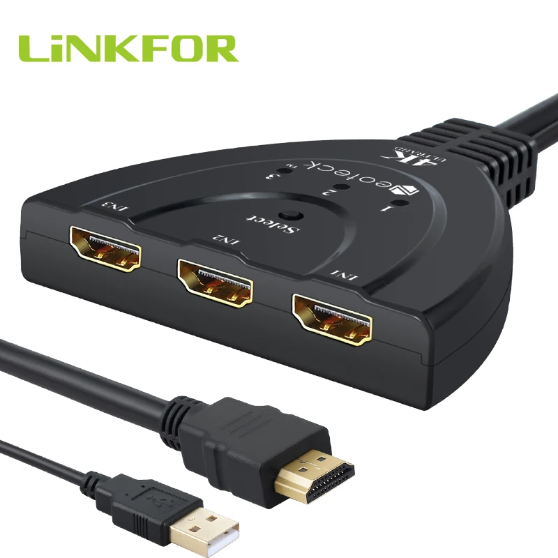 Коммутатор LiNKFOR 3 в 1 2160P 4K порта HDMI 2 5 гбит/с 3D 4 разветвитель адаптер с блоком
