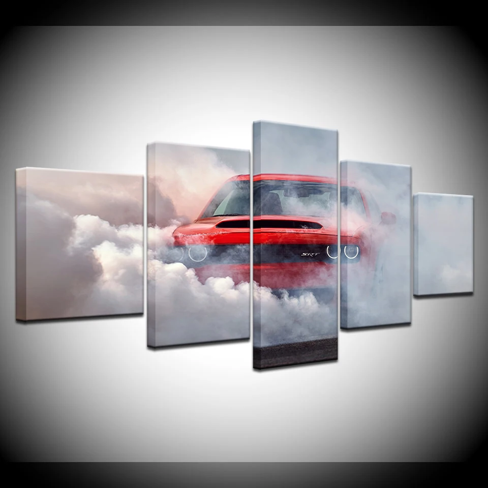 

No Framed Canvas 5 Panel Dodge Challenger Demon Red Car Wall Art Posters Decoration Pictures Paintings Living Room Home Decor
