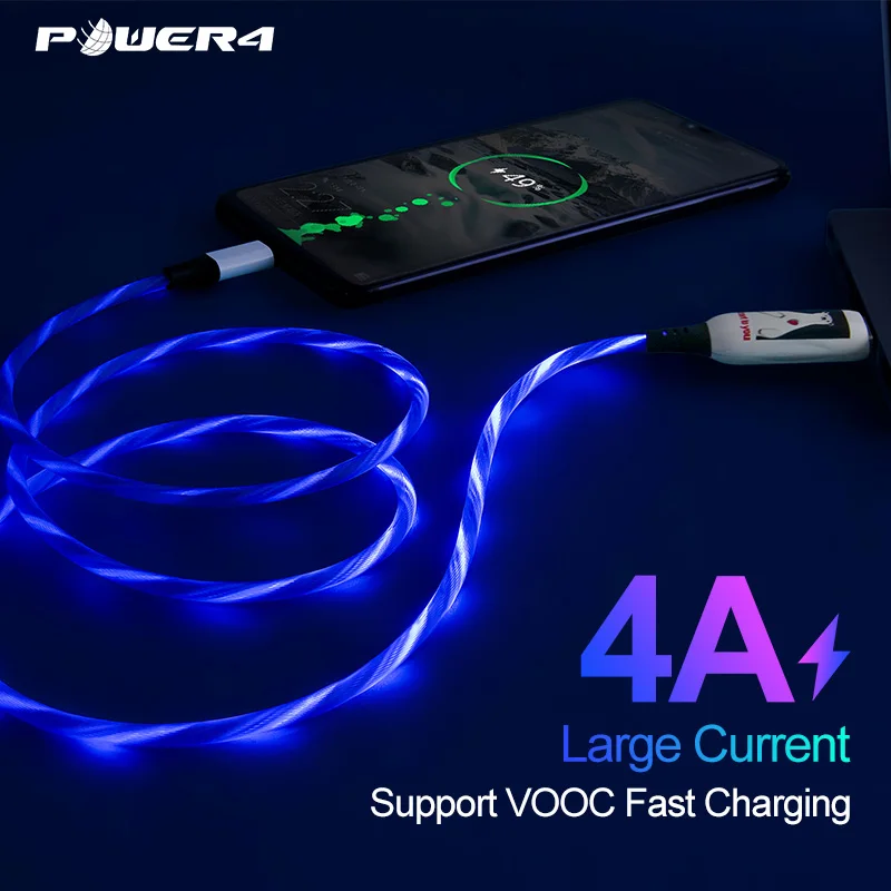 Power4 светильник Micro USB кабель для huawei Xiaomi Nokia samsung 4A 1 м Быстрый usb кабель для зарядки OPPO VIVO светящийся USB кабель