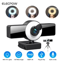 elecpow webcam 4k 2k full hd web cam with microphone usb plug led fill light ring mini camera for pc laptop video youtube live