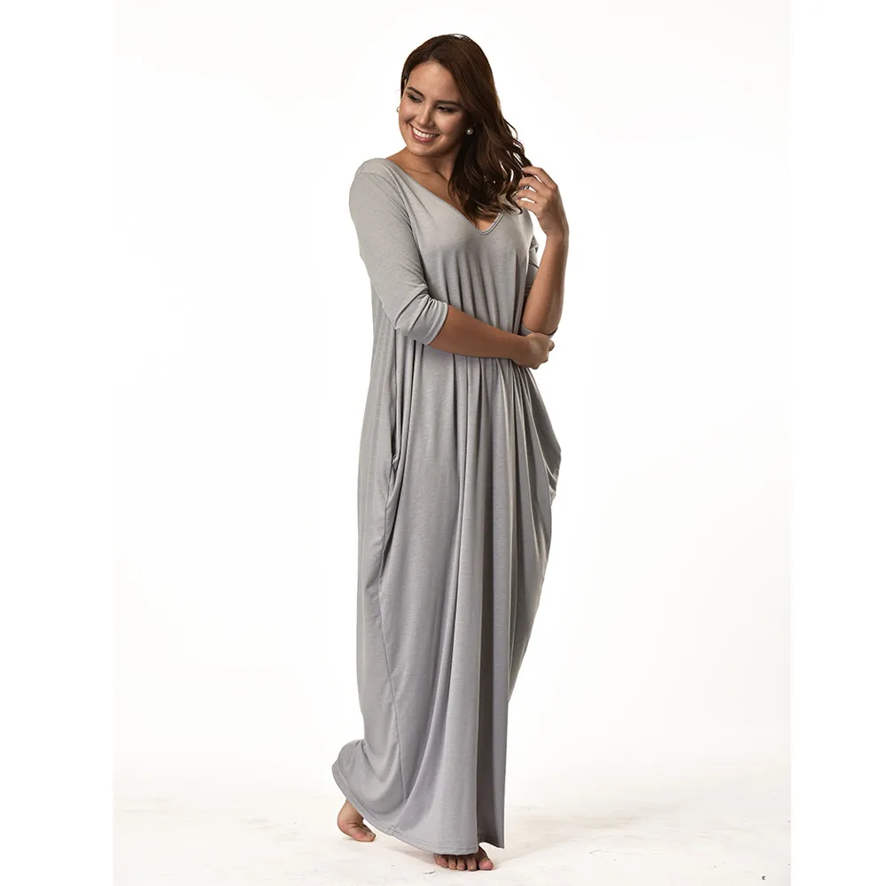 Платье vestido de mujer модные для женщин большие размеры платье 3/4 рукавом v-образным
