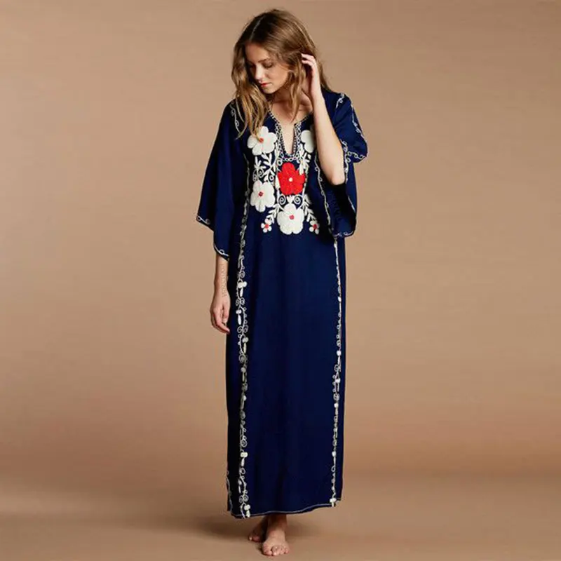 Хлопковая Пляжная накидка с вышивкой женская на бикини туники для пляжа парео