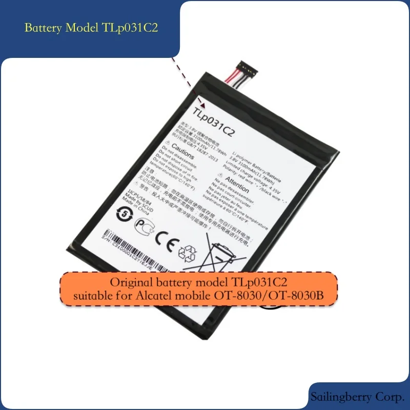 Батарея подходит для Alcatel mobile OT-8030/OT-8030B с моделью батареи TLp031C2 это безопасно