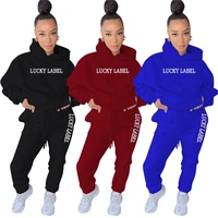 plus size s 4xl lucky label two piece set women sweatsuit winter clothes outfit hooded sweatpants joggers wholesale dropshipping