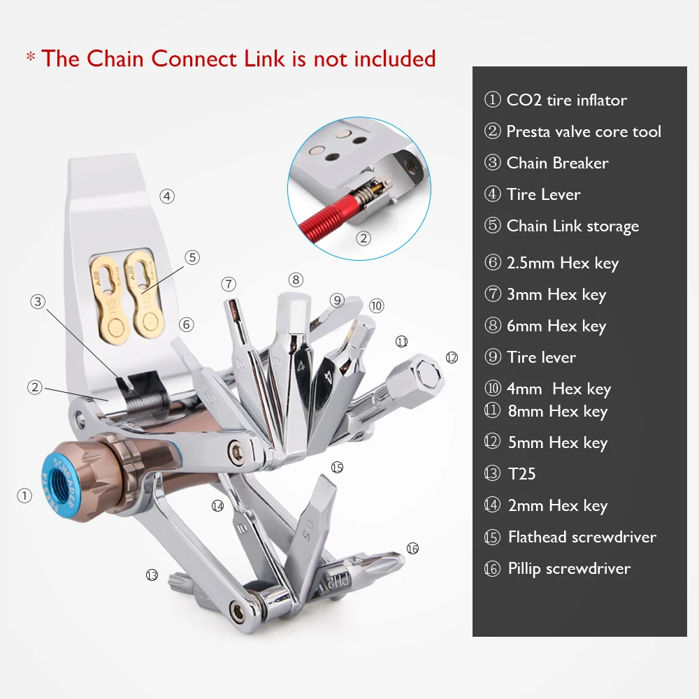 16 в 1 многофункциональные инструменты для велосипеда цепной выключатель рычаг