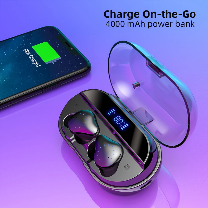 Arikasen, сенсорные TWS, настоящие беспроводные наушники, Bluetooth наушники, мини TWS, водонепроницаемые наушники с 4000 мА/ч зарядным устройством для всех телефонов