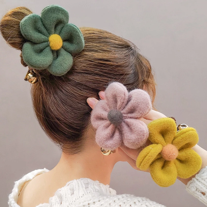 

Hair Clip Hair Tie Ponytail Holder High Elastic Hair Band Plush Flower Lady Hair Scrunchies Girl Sweet Popular Hair Accessories