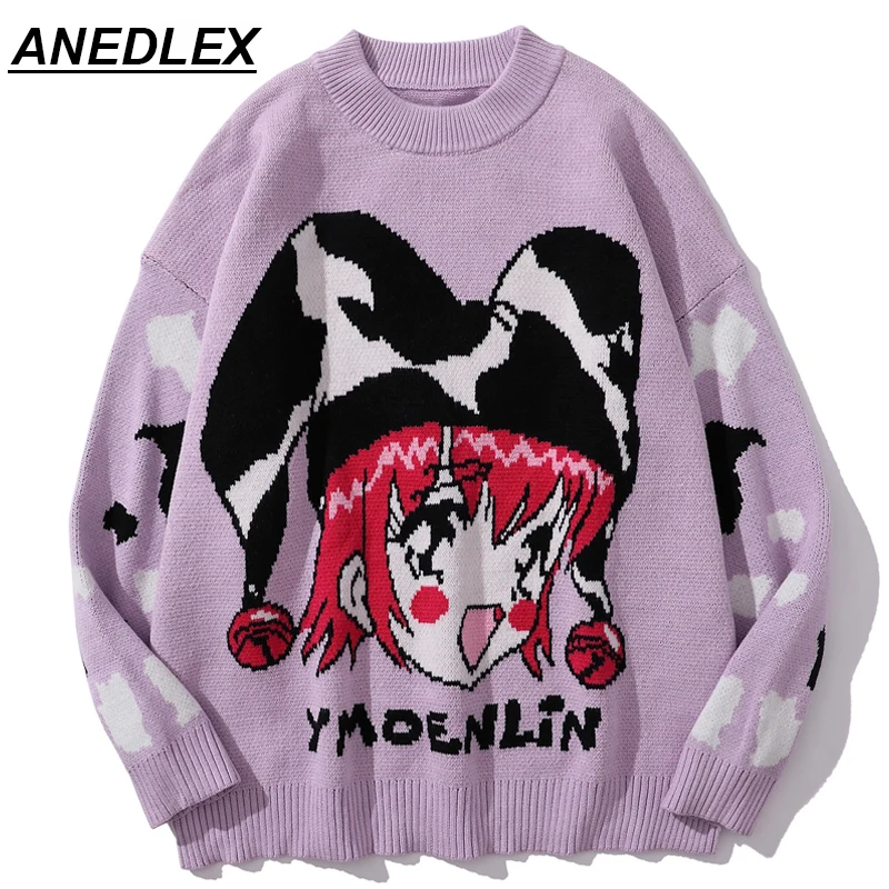 

Женский трикотажный свитер в стиле хип-хоп, уличная одежда, пуловер с мультяшным аватаром для девочек и мужчин, хлопковый Повседневный осен...