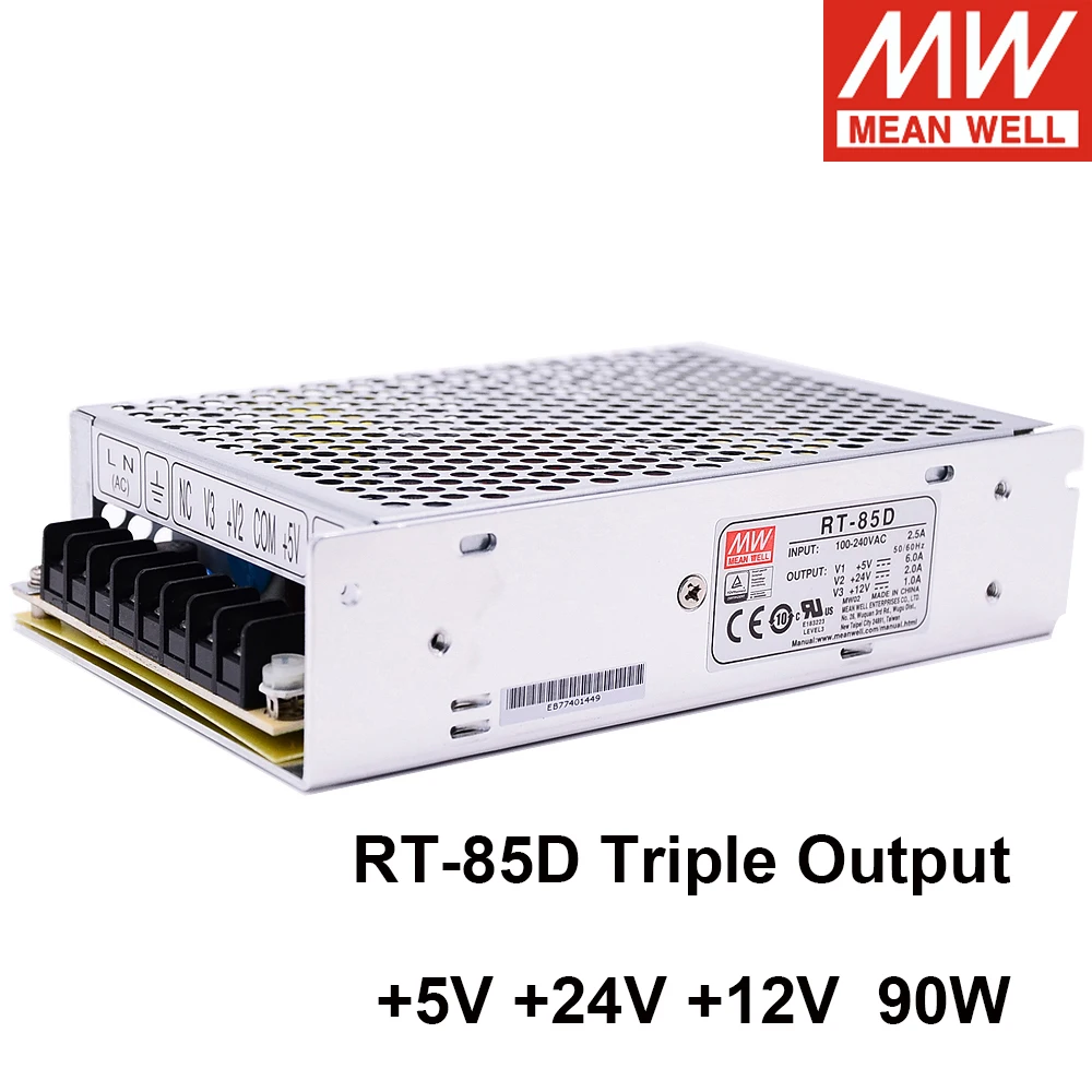 

MEAN WELL RT-85D 90W Triple Output Switching Power Supply 5V 24V 12V DC 6A 2A 1A Power Unit Transformer Meanwell