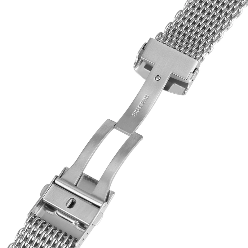 18mm 20mm 22mm Stainless Steel Mesh Watch Band Silver For Mens Wrist Watch Strap Bracelet Push Button Replacement