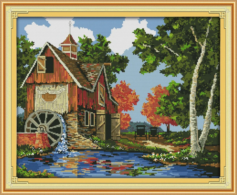 

Log cabin (2) cross stitch kit lanscape garden 14ct 11ct count printed canvas stitching embroidery DIY handmade needlework