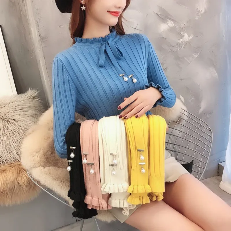 

Sweater Spring Autumn Knitted Butterfly Collar Basic Pullovers Women Sweaters Pullover Slim Fit Black Tops