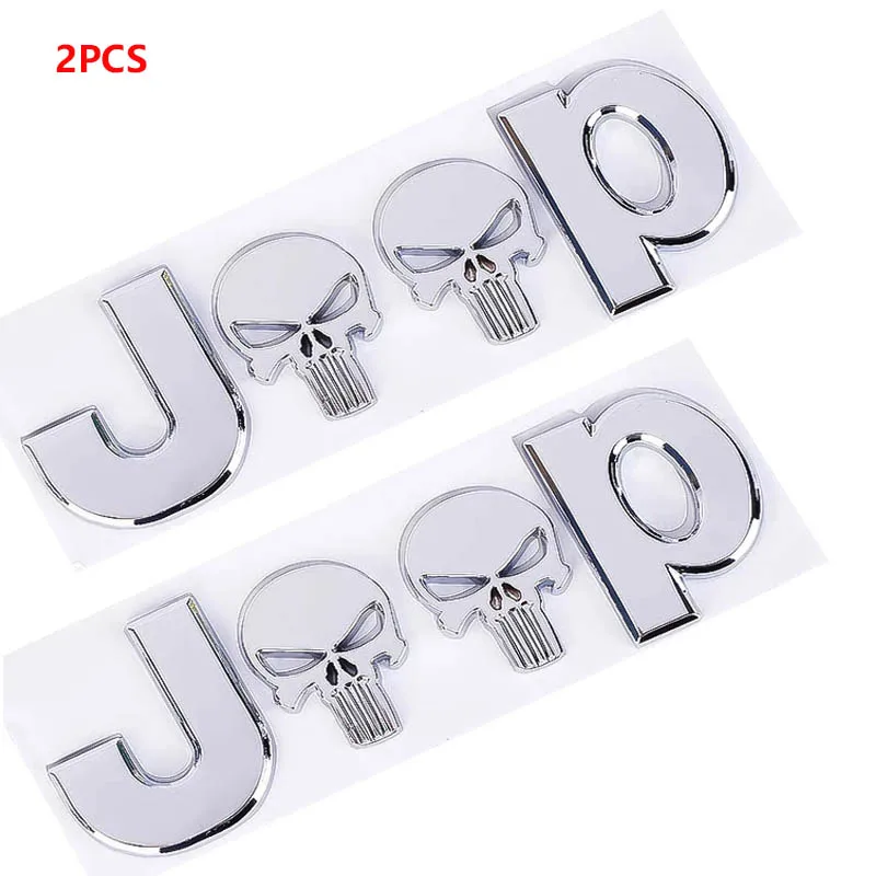 2pcs 3D Metal Chrome Auto Car Stickers Skull Emblem Badge Decals Car Body Sticker Accessories for Jeep Cherokee Car Styling 2pcs 3d metal chrome auto car stickers skull emblem badge decals car body sticker accessories for jeep cherokee car styling
