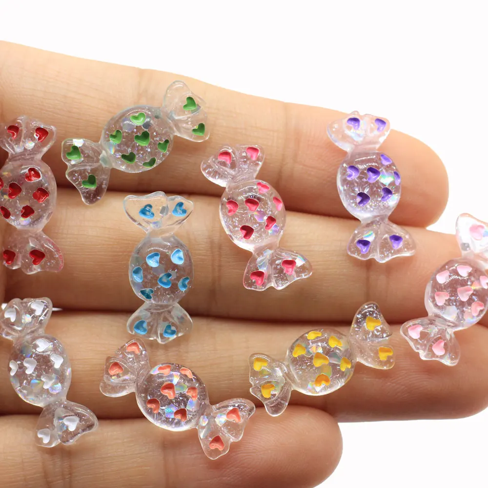 

Lovely Hearts Dots Rainbow Wrapped Candy Resin Flatback Cabochons Miniature Dollhouse Food Figurines Charms