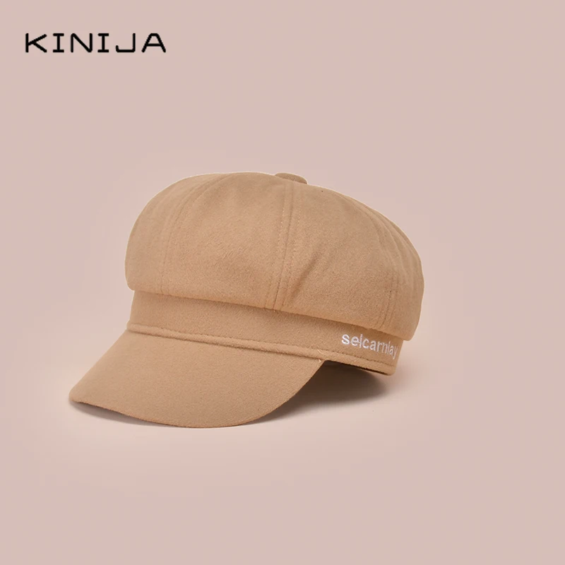 Осенне зимний Ретро берет одноцветная Кепка с вышитыми буквами восьмиугольная