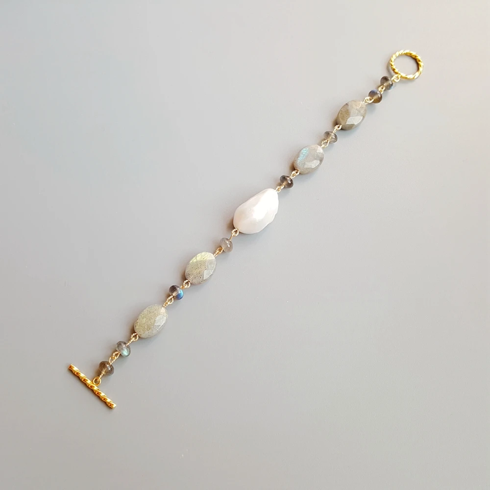 

Lii Ji Geniune Labradorite Baroque Pearl S925 Sterling Silver 18K Gold Plated Handmade Bracelet Delicate Jewelry For Women