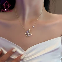 korean graceful zircon butterfly short necklace 2021 summer elegant gold purple clavicle chain lady fashion jewelry on the neck
