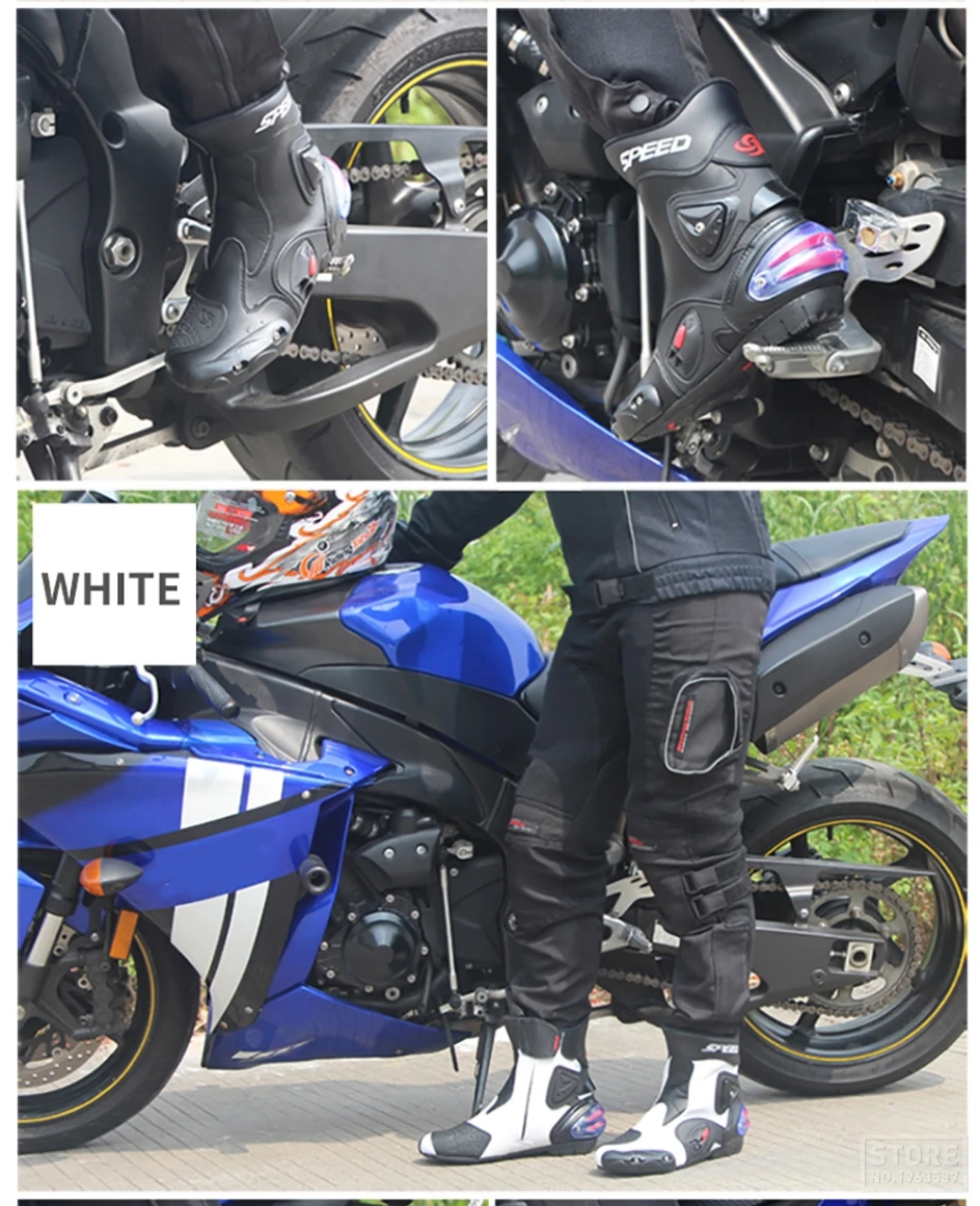 PRO-BIKER/скоростные ботильоны с защитным механизмом; ботинки в байкерском стиле; обувь в байкерском стиле для езды на мотоцикле; гоночные ботинки для мотокросса; цвет черный, красный, белый