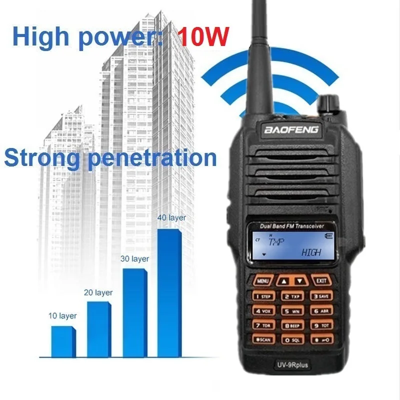 Walkie Talkie 10W BAOFENG Waterproof Two Way Radio Station UV-9R PLUS VHF UHF uv9r Scanner CB Ham Radio Amateur Transceiver