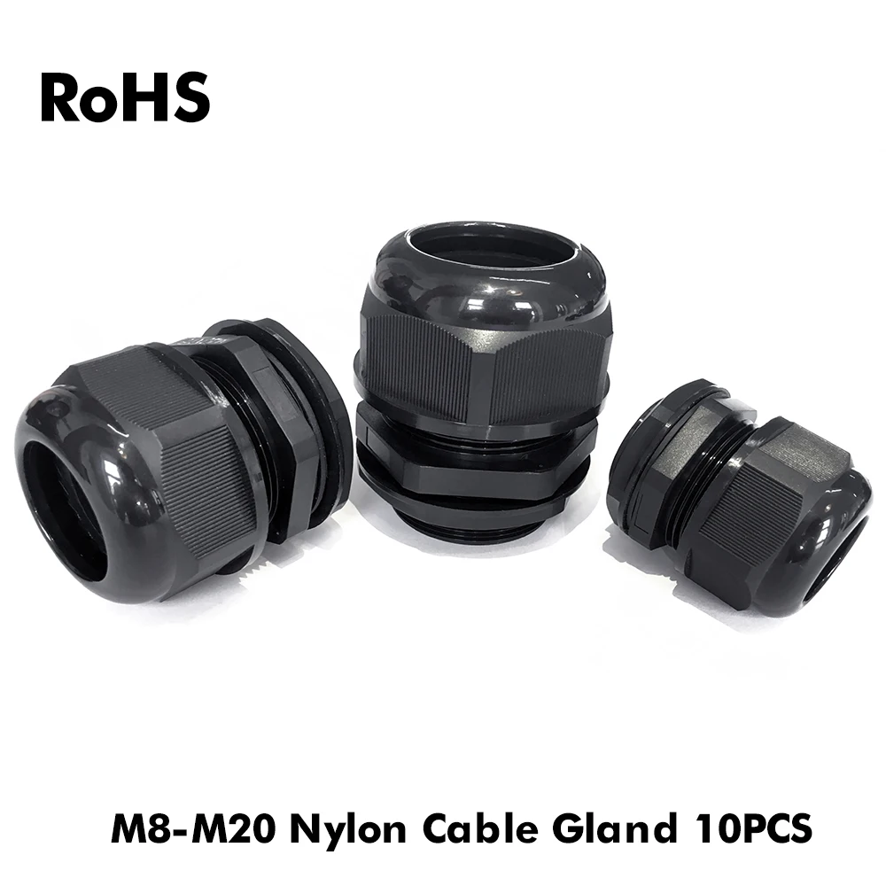 

10PC IP68 M8 for 2-4.8mm M8/M10/M12/M16/M18/M20 Wire White Waterproof Nylon Plastic Cable Gland Connector