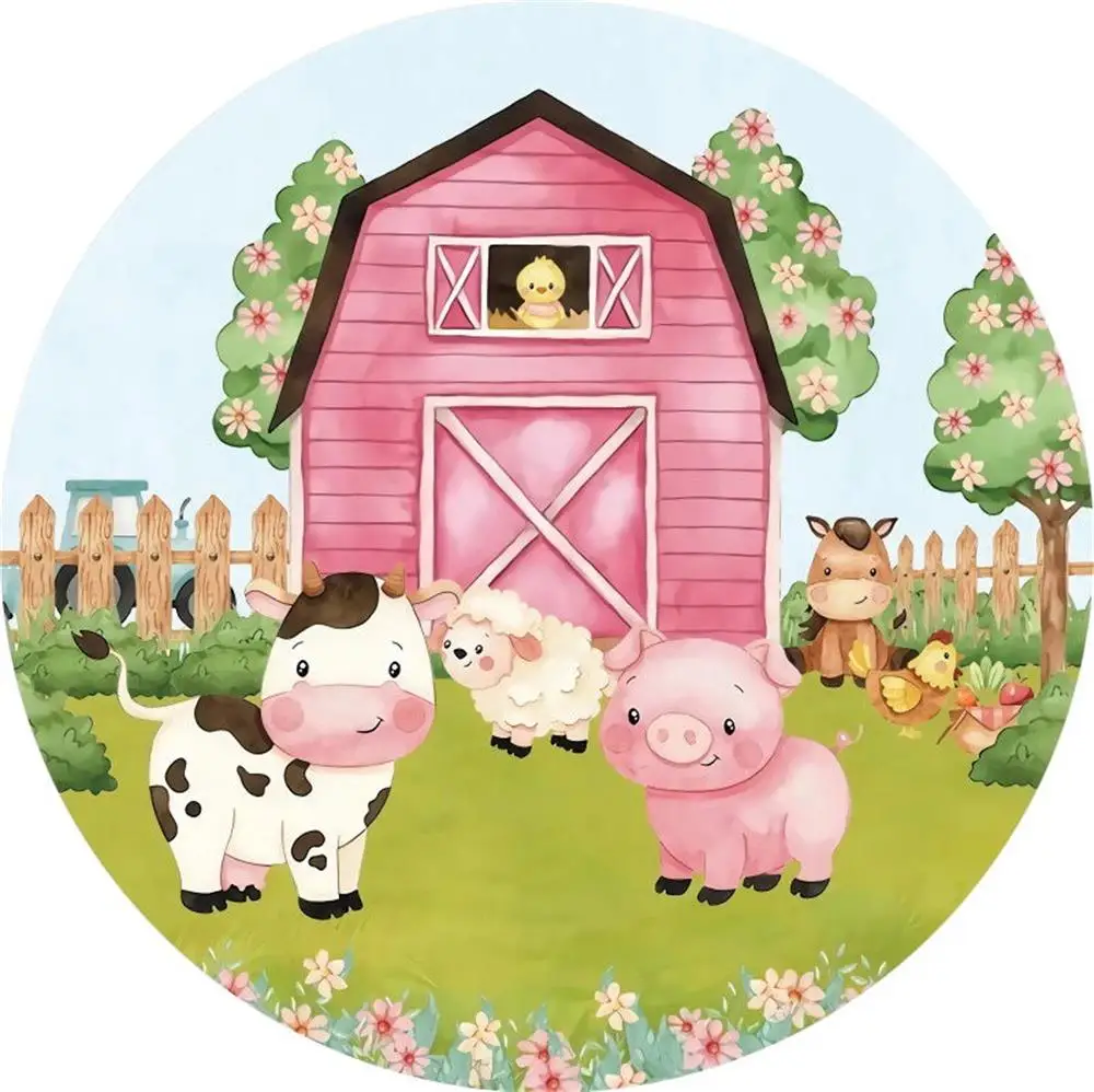 

Фон для фотосъемки Yeele с изображением фермы животных цветов свиньи кругов вечеринки в честь Дня Рождения Ребенка круглый фон для фотостудии