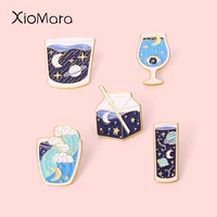 starry sky glass milk bottle collection enamel pins goblet explore milky way planet brooch backpacks clothes badge lapel jewelry