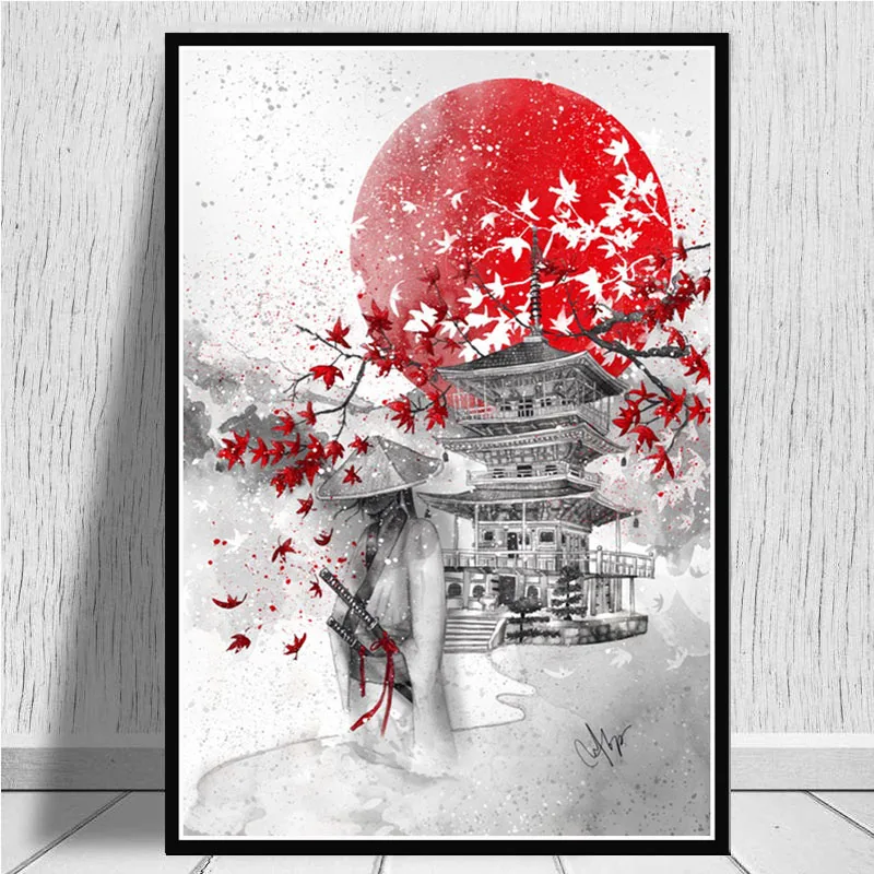 Печать плаката Горячие японские Zen Ink Bonsa Bushido Samurai Kanji холст искусство Масляная