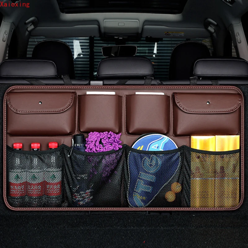 

Car Rear Seat Back Storage Bag PU Leather Auto Backseat Net in the Trunk Organizer Stowing Tidying Interior Accessories Supplies