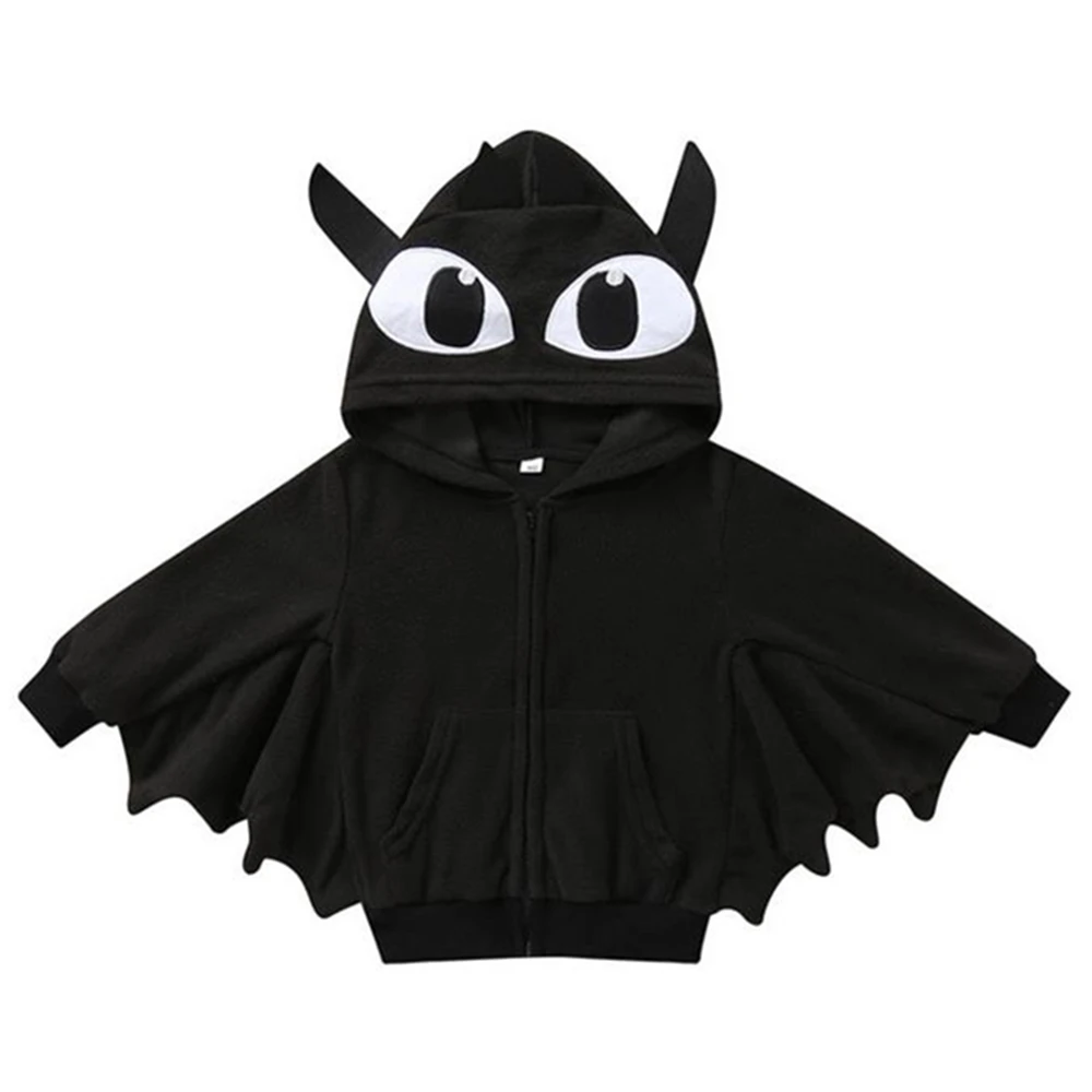 Детский костюм летучей мыши на Хэллоуин черная куртка с капюшоном и длинными