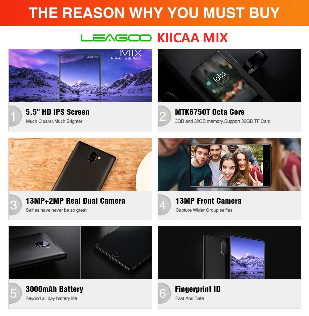 Leagoo KIICAA MIX смартфон с 5 5-дюймовым дисплеем восьмиядерным процессором MTK6750T ОЗУ 3 ГБ