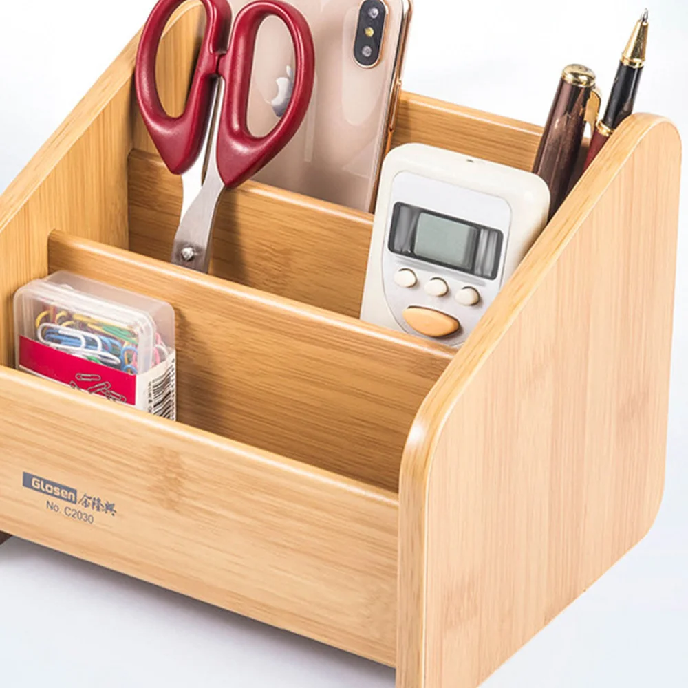 

1PC Wooden Pen Container Square Five-grid Pen Holder Multi-purpose Storage Pen Box Creative Desktop Pen Storage Container Practi
