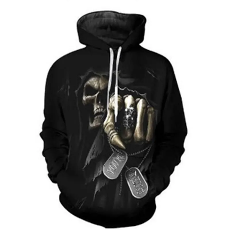 

Толстовка с капюшоном для мужчин и женщин, свитшот с 3D-принтом в виде готического черепа и граффити, крутая уличная одежда для мальчиков и де...